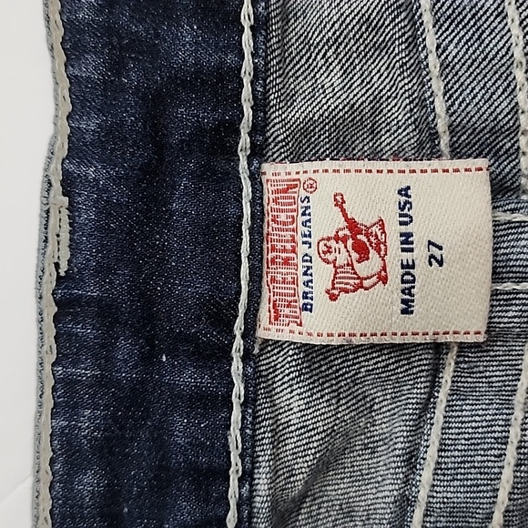 True Religion Women's  Denim Skinny Dark Wash Blue Jeans White Stitch Size 27 - Picture 12 of 16